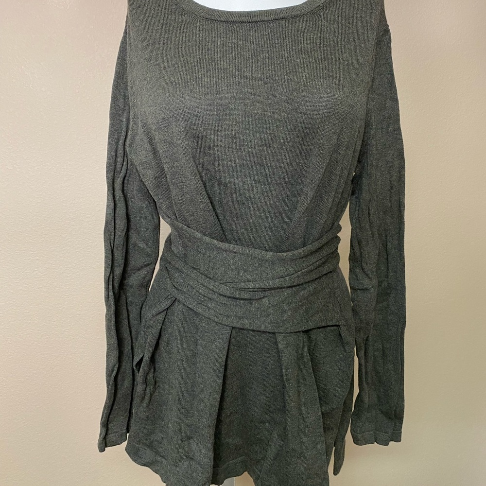 Peruvian Connection 100% Pima Cotton Long Sleeve Sweater Waist Tie M Green